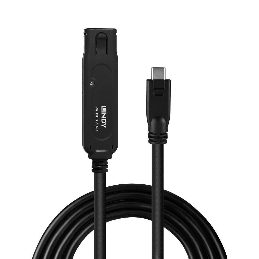 USB Laidas - LINDY USB 3.2 C/C Aktyvus Prailginimas, 10Gbps Duomenų Perdavimas, 5 m, Juodas