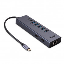 Nešiojamojo Kompiuterio Mini Dokavimo Stotis - LINDY DST-Mini Duo, USB-C Dokas, 2x 4K HDMI, PD 100W, Gigabit Ethernet