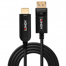 HDMI Laidas - LINDY Šviesolaidinis Hibridinis DisplayPort 1.2 į HDMI, 3840x2160 60Hz, 10 m, Juodas