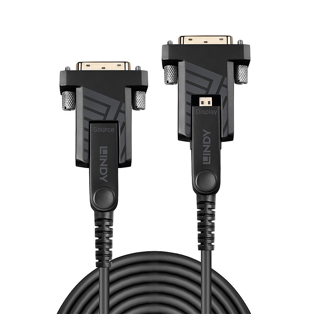HDMI Laidas - LINDY Šviesolaidinis Hibridinis Micro-HDMI 4K60 Laidas, 18Gbps, Atsparus Micro-HDMI, HDMI, DVI, 10 m, Juodas