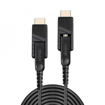 HDMI Laidas - LINDY Šviesolaidinis Hibridinis Micro-HDMI 4K60 Laidas, 18Gbps, Atsparus Micro-HDMI, HDMI, DVI, 10 m, Juodas