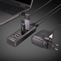 USB Hub - LINDY 4 Prievadų USB 3.0 Hub su 3 Greito Įkrovimo 3.0 Prievadais