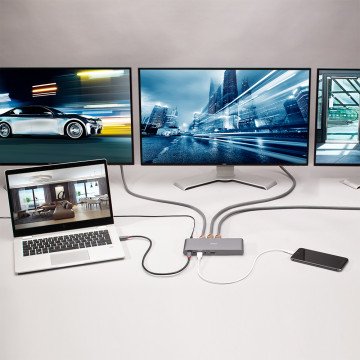 Kompiuterio Dokavimo Stotis - LINDY DST-Pro 5K XT, USB-C Nešiojamojo Kompiuterio Dokavimo Stotis, Trigubas 5K ekranas, 100W PD