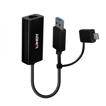 Tinklo Adapteris - LINDY USB 3.2 Gen 1 Gigabit Ethernet Konverteris, RJ45, USB A/C, Juodas