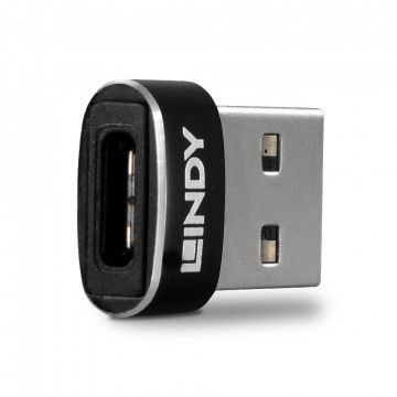 Adapteris - LINDY USB 2.0 Žemo Profilio Type A į Type C Adapteris, 480 Mbps, Juodas