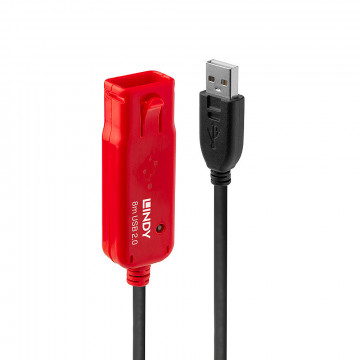 USB Prailginimo Laidas - LINDY USB 2.0 Aktyvus Prailginimo Laidas Pro Extend Type M/F, 8 m, Juodas