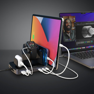 USB Įkrovimo Stotis - LINDY 160W 6 Prievadų Išmanusis Įkroviklis 3A USBType A ir C