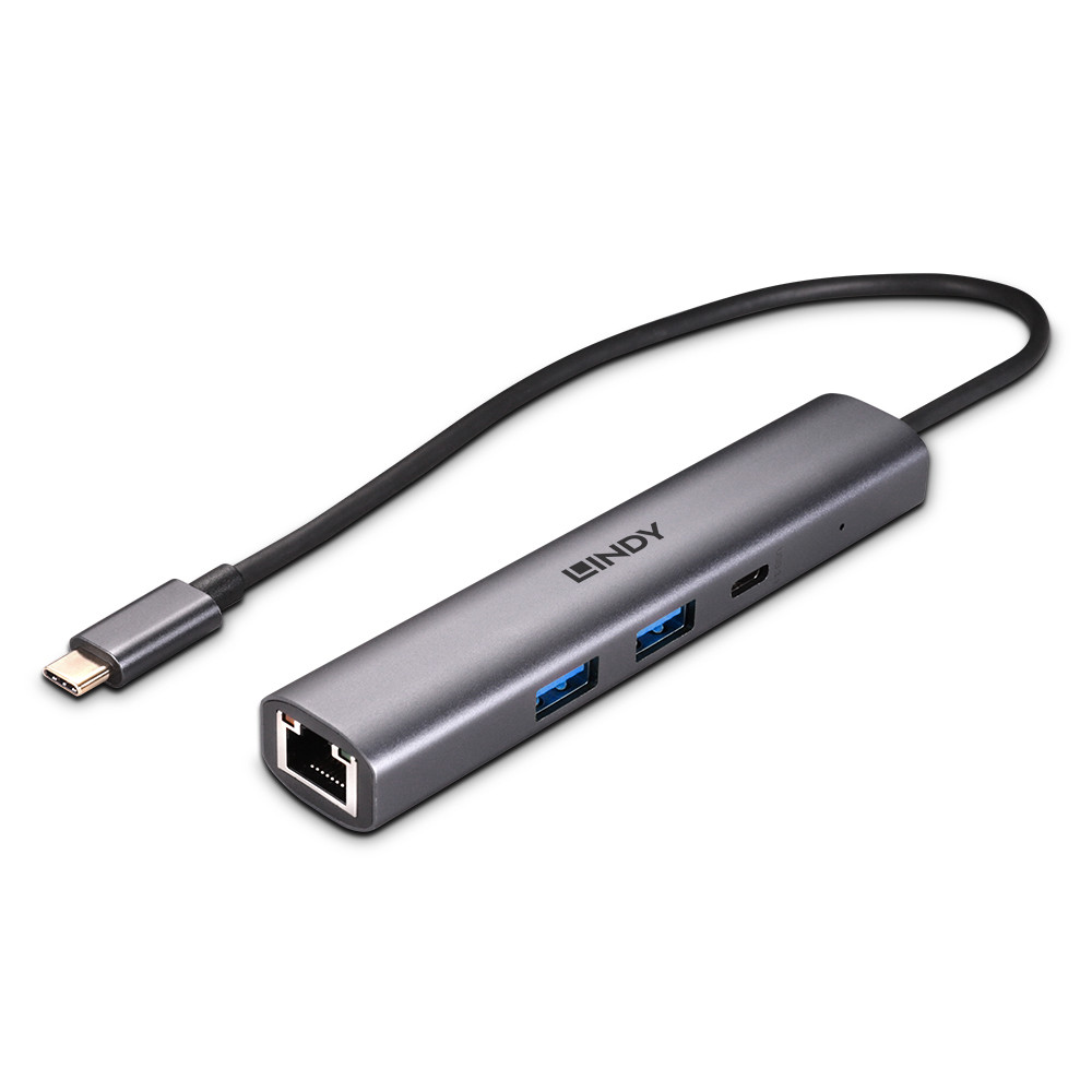 Adapteris - LINDY USB 3.2 Gen 2 Type C Hub, 3 Prievadų su Gigabit Ethernet