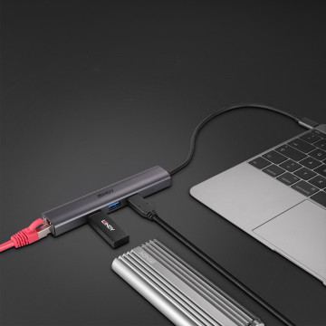 Adapteris - LINDY USB 3.2 Gen 2 Type C Hub, 3 Prievadų su Gigabit Ethernet