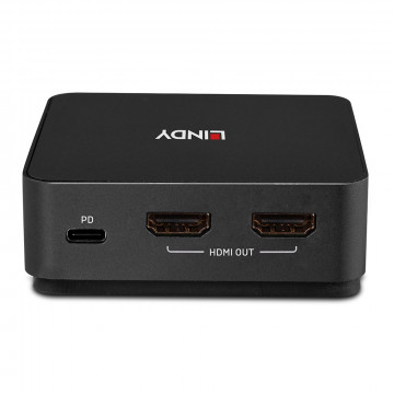 KVM Jungiklis - LINDY 2 Prievadų Type C, Dvigubas HDMI 4K60 KVM Jungiklis su USB 3.2 Gen 2, 100W PD