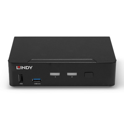 KVM Jungiklis - LINDY 2 Prievadų DisplayPort 1.4, USB 3.0 ir Garso KVM Jungiklis, 7680x4320@60Hz, Juodas