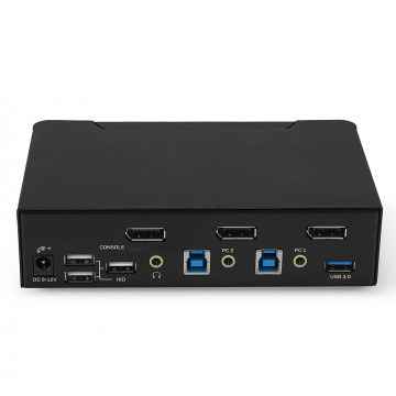 KVM Jungiklis - LINDY 2 Prievadų DisplayPort 1.4, USB 3.0 ir Garso KVM Jungiklis, 7680x4320@60Hz, Juodas