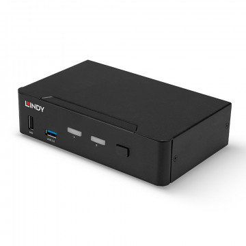 KVM Jungiklis - LINDY 2 Prievadų DisplayPort 1.4, USB 3.0 ir Garso KVM Jungiklis, 7680x4320@60Hz, Juodas
