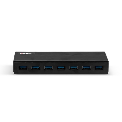USB Hub - LINDY 7 Jungčių USB 3.0 Hub, BC 1.2 Krovimas, Juodas