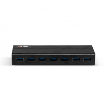 USB Hub - LINDY 7 Jungčių USB 3.0 Hub, BC 1.2 Krovimas, Juodas