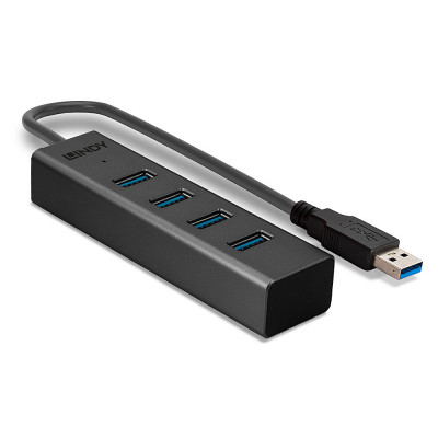 USB Hub - LINDY USB 3.0 Hub, 4 Jungtys, Juodas