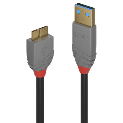 USB Laidas - LINDY Anthra Line USB 3.2 Tipo A į Micro-B Laidas, M/M, 5Gbps, 0.5 m, Juodas