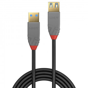 USB Prailginimo Laidas - LINDY Anthra Line USB 3.2 M/F Laidas, 5Gbps, 3 m, Juodas