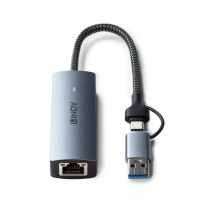 Tinklo Adapteris - LINDY USB 3.2 Gen 1 į 5G Ethernet Konverteris, 5Gbps, USB tipo A/C, Pilkas