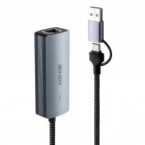 Tinklo Adapteris - LINDY USB 3.2 Gen 1 į 5G Ethernet Konverteris, 5Gbps, USB tipo A/C, Pilkas
