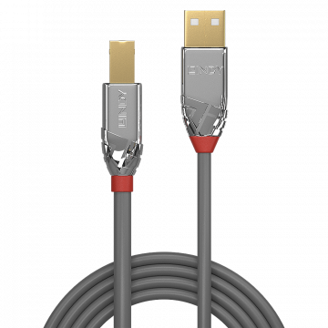 USB Laidas - LINDY Cromo Line USB 2.0 Type A į B Laidas, M/M, 3 m, Pilkas