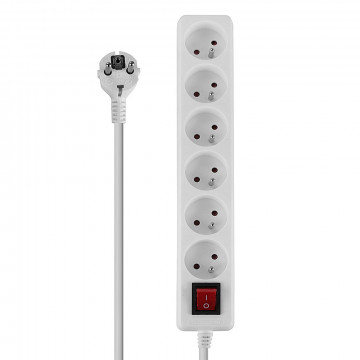 Prailgintuvas - LINDY 6 Schuko Lizdų Prailgintuvas su Jungikliu, 1.4 m, Baltas