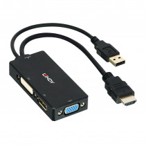 Adapteris - LINDY HDMI į DisplayPort, DVI ir VGA Konverteris, 4K@30Hz, 1920x1200@60Hz, Juodas