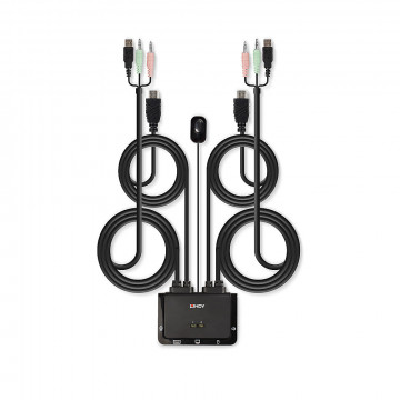 KVM Switch - LINDY 2 Prievadų HDMI 4K30, USB 2.0 Garso KVM Switch, Juodas