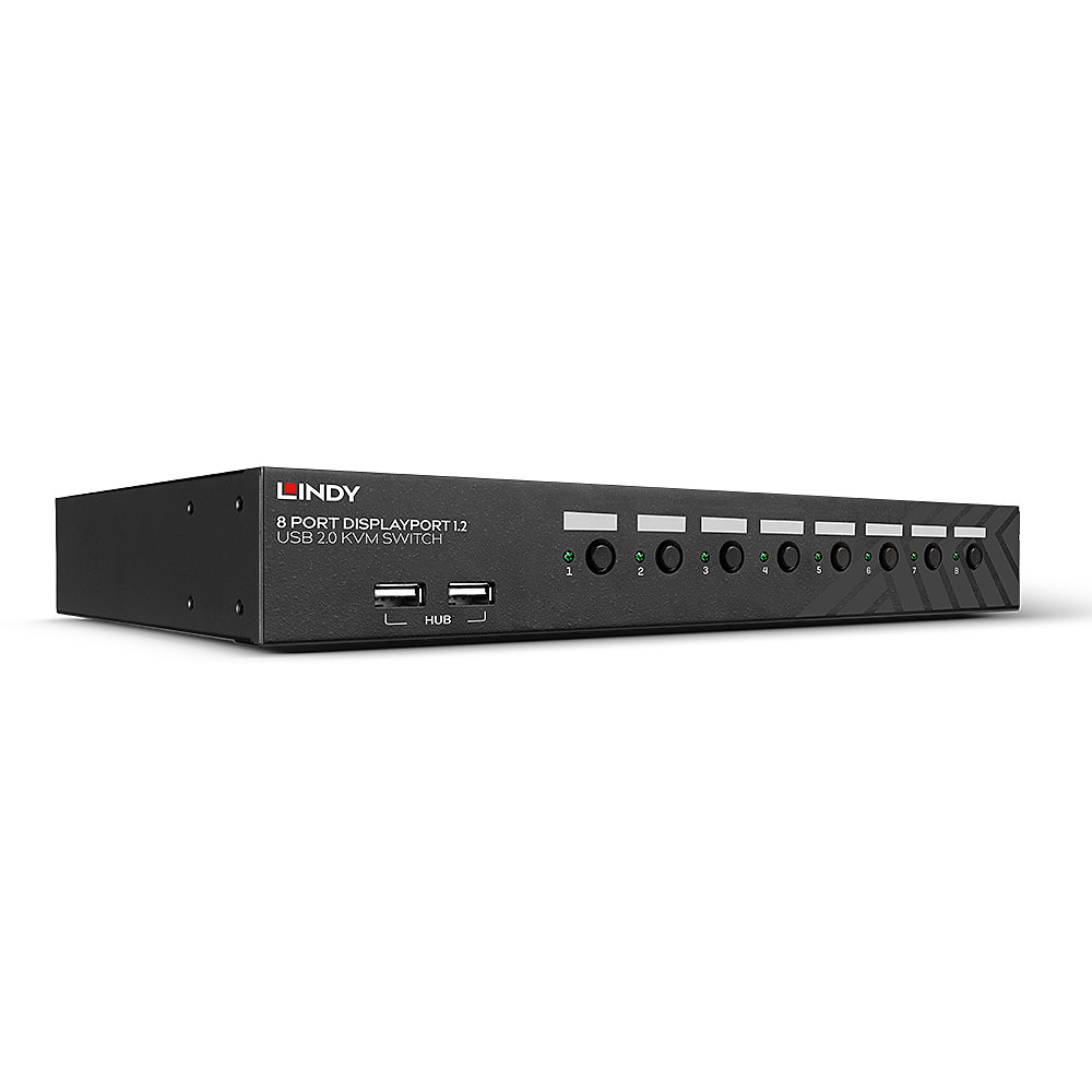KVM Switch - LINDY 8 Prievadų DisplayPort 1.2, USB 2.0 ir Garso KVM Switch, Juodas