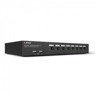 KVM Switch - LINDY 8 Prievadų DisplayPort 1.2, USB 2.0 ir Garso KVM Switch, Juodas