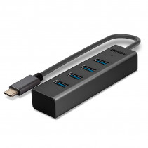 USB Hub - LINDY 4 Portų USB 3.2 Gen 1 Type C Hub, 5 Gbps, Duomenų Perdavimui, 30 cm Kabelis, Juodas
