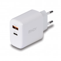 Įkroviklis - LINDY 65W USB Type A & C GaN Įkroviklis, Baltas