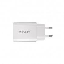 Įkroviklis - LINDY 30W USB Type A ir C Įkroviklis, Dvigubas Prievadas, PD Kompaktiškas Dizainas, Baltas