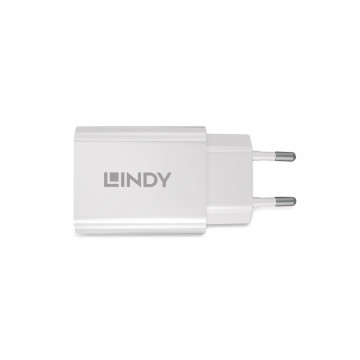 Įkroviklis - LINDY 30W USB Type A ir C Įkroviklis, Dvigubas Prievadas, PD Kompaktiškas Dizainas, Baltas