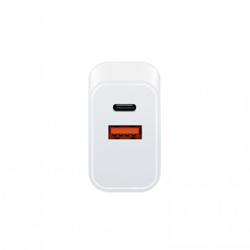 Įkroviklis - LINDY 30W USB Type A ir C Įkroviklis, Dvigubas Prievadas, PD Kompaktiškas Dizainas, Baltas