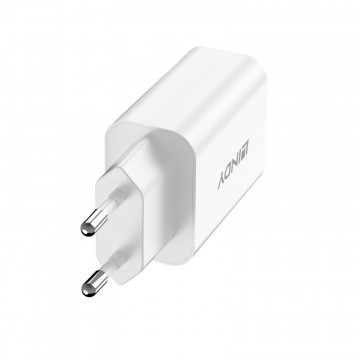 Įkroviklis - LINDY 30W USB Type A ir C Įkroviklis, Dvigubas Prievadas, PD Kompaktiškas Dizainas, Baltas